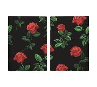 Durable PU Material Passport Protective Cover, Green Leaves Red Roses Printing Cute Passport Protective Cover Women and Men Passport Cover Wear-Resistant Passport Bag