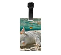 Durable PVC Cat Sleeping Underwater Print Luggage Tag with Detachable Wristband for Easy Identification and Multifunctional Use