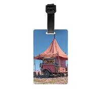 Durable PVC Luggage Tag with Full Pink Camper Van Print Design for Easy Bag Identification and Travel Accessories