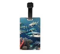 Durable PVC Luggage Tag with Full Sharks Under the sea Print Design for Easy Bag Identification and Travel Accessories