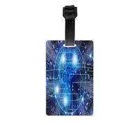 Durable PVC Luggage Tags for Suitcases, Travel Id Tag Holder for Suitcases Backpacks Golf Bags, Artificial Intelligence Brain, Bag Identifier Tag for Airport Travel Essentials, with Removable Strap