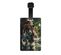 Durable PVC Luggage Tags Personalized Bag Tags for Suitcases, Travel and More Easy to Identify, Full-Print Design The Tiger Drinking Water