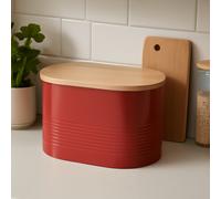 Durable Red Bread Bin, Stylish Design Bread Bin For Dining Table, Natural Bamboo Lid Bread Container Interiors by Premier Red One Size