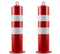 Durable Reflective Steel Bollard Parking Barrier - 50CM Traffic Control Post Set of 2 for Enhanced Safety in Parking Lots, Red Parking Barrier Posts for Vehicle Management