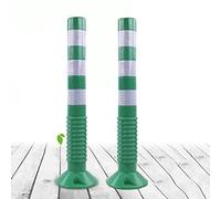 Durable Reflective Traffic Control Posts - 2 Pack Green & White Plastic Bollards for Driveway Protection, Space Management & Secure Installation