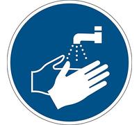 Durable Removable Self-Adhesive Floor Safety Sticker - "Wash Your Hands" Sign - Diameter of 43cm - Blue - Pack of 1