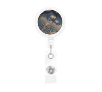 Durable Retractable Badge Holder for Work Staff Campus with Unique Broken Golden Island Print Design
