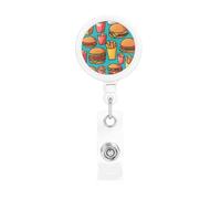 Durable Retractable Badge Holder for Work Staff Campus with Unique Cartoon Burger Fries Print Design