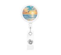 Durable Retractable Badge Holder for Work Staff Campus with Unique Seagulls by the sea Print Design