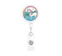 Durable Retractable Badge Holder for Work Staff Campus with Unique Unicorns by the River Print Design