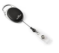 Durable Badge Reel Style | with Metal Clip and Press Stud Loop | Pack of 1 | Black | Ideal for Use with Name Badges