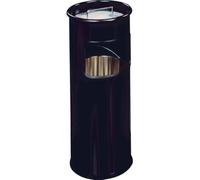 Durable Round Metal Waste Bin with Integrated Sand Ashtray | 17L | Black