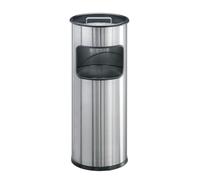 Durable Round Metal Ashtray Bin, 17 Litre Capacity, Brushed Stainless Steel | Waste Bin with 2 Litre Ashtray, Sand Filling Included, for Covered Outdoor Smoking Areas, Made in Germany