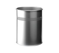 Durable Metal Round Waste Bin Silver 15 Litre Capacity | Stylish 30 mm Perforated Ring | Waste Basket for Offices, Schools, Home, etc.