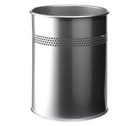 Durable Round Metal Perforated Waste Bin - Steel - 15L Silver