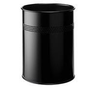 Durable Round Metal Waste Bin, 15 Litre, Black, 30mm Perforated Ring | Scratch Resistant Polyester Coating, 315 x 260mm, for Bedrooms, Offices and Bathrooms, Made in Germany
