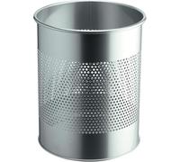 Durable Round Metal Waste Bin, 15 Litre, Silver, 165mm Perforated Ring | Scratch Resistant Polyester Coating, 315 x 260mm, for Bedrooms, Offices and Bathrooms, Made in Germany