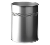 Durable Round Metal Waste Bin, 15 Litre, Silver, 30mm Perforated Ring | Scratch Resistant Polyester Coating, 315 x 260mm, for Bedrooms, Offices and Bathrooms, Made in Germany