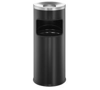 Durable Metal Round Waste Bin with Ashtray Top - Black - Bin Capacity 17 Litres - Ashtray Capacity 2 Litres - Perfect For Sheltered Outdoor Areas