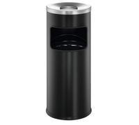 Durable Round Metal Waste Bin With Fire Extinguishing Ashtray - 17L - Black