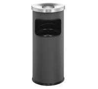 Durable Round Metal Waste Bin with Fire Extinguishing Ashtray | 17L | Grey