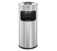 Durable Round Metal Waste Bin With Fire Extinguishing Ashtray - 17L - Silver