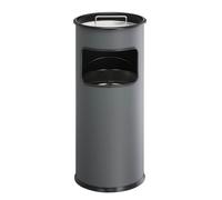 Durable Round Metal Waste Bin with Integrated Sand Ashtray | 17L | Charcoal