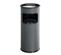 Durable Round Metal Waste Bin with Integrated Sand Ashtray, 17L, Charcoal Grey