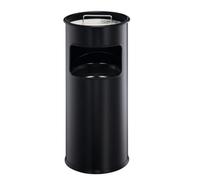 Durable Round Metal Waste Bin with Sand Ashtray - 17L - Black