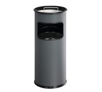 Durable Round Metal Waste Bin with Sand Ashtray - 17L - Charcoal Grey