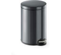 Durable Round Pedal Bin, 20 Litre Capacity, Charcoal, Metal | Rubbish Bin with Silent Closing Lid, Reduces Noise, Rubber Ring Holds Bag in Place, for Offices, Kitchens and Bathrooms