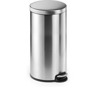Durable Round Pedal Bin, 30 Litre Capacity, Silver, Stainless Steel | Rubbish Bin with Silent Closing Lid, Reduces Noise, Rubber Ring Holds Bag in Place, for Offices, Kitchens and Bathrooms