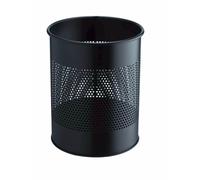 Durable Round Steel Waste Bin | 165mm Perforated Ring | 15L | Black