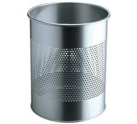 Durable Round Metal Perforated Waste Bin, Scratch Resistant Steel, 15L Silver -