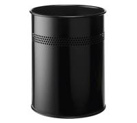 Durable Round Steel Waste Bin | 30mm Perforated Ring | 15L | Black