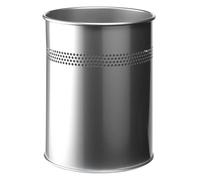 Durable Round Steel Waste Bin | 30mm Perforated Ring | 15L | Silver