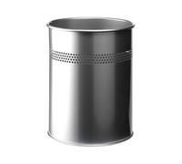 Durable Round Steel Waste Bin - 30mm Perforated Ring - 15L - Silver | Size: 1 Pack Durable Silver 1 Pack