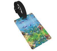 Durable Sea World Print Luggage Tag with Full Back Privacy Cover â€“ Bright ID Labels for Suitcases, and Backpacks
