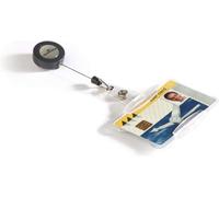 Durable Security Pass Holder 54 x 85 with Badge Reel Transparent | Pack of 10 Badges | Badge Reel Length 80cm