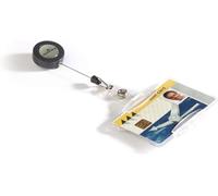 Durable Security Pass Holder 54 x 85mm, Pack of 10, with Badge Reel | Transparent Name Badge Holder with 80cm Reel, Attaches without Causing Damage, Portrait or Landscape