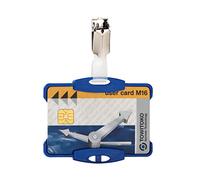 Durable Security Pass Holder 54 x 85mm, Pack of 25, Blue | Name Badge for 1 ID Card with Rotating Clip for Swipe Cards, Portrait or Landscape Format, Strong Plastic, Made in Germany