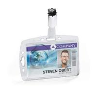 Durable Security Pass Plastic ID Badge Card Holder with Clip | Clear