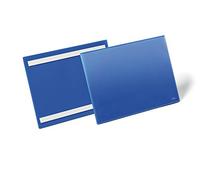 Durable Self-Adhesive Ticket Holder A4 Landscape, Pack of 50, Dark Blue | Label Holder for Warehouse Shelves and Racking, Made from Robust Polypropylene, Scanner-Friendly, Made in Germany