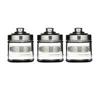 Durable Set of Three Round Glass Jars, Elegant Retro Design Glass Jar With Lid, Sleek Airtight Storage Jar Premier Housewares Silver One Size