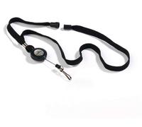 Durable Textile Lanyard Black with Badge Reel, Pack of 10