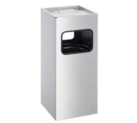 Durable Metal Square Waste Bin Silver With Ashtray Top - Bin Capacity 17 Litres - Ashtray Capacity 2 Litres - Ideal for Sheltered Outdoor Areas