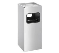Durable Square Metal Waste Bin with Integrated Sand Ashtray | 17L | Silver