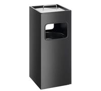 Durable Square Metal Waste Bin with Integrated Sand Ashtray | 17L | Black