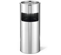 Durable Square Metal Waste Bin with Sand Ashtray - 17L - Silver