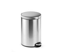 Durable Stainless Steel Pedal Bin Round 12 Litre Silver 340123